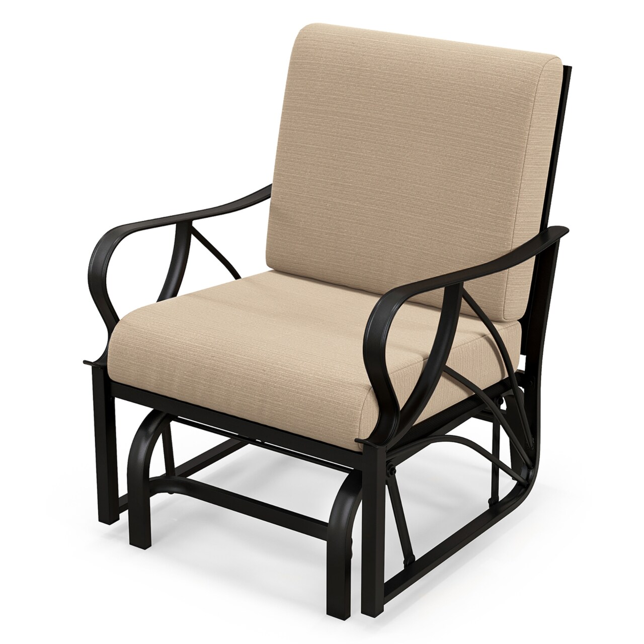 Patio Glider Chair Outdoor Metal Glider W/ Seat And Back Cushions Backyard Poolside